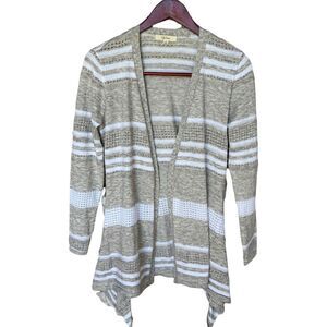 Peyton Primrose Cardigan Sweater Women Small Waterfall Open Front Gray Stripes‎